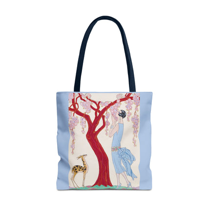 Woman, Fawn, and Red Tree by George Barbier Tote Bag (AOP)