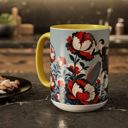 ❤️🌺 The Scarlet Blossom Dancer Colorful Mug – Art Deco Fashion Whimsy