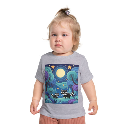 Enchanted Nighttime Raccoons Baby T-Shirt – A Magical Forest Adventure