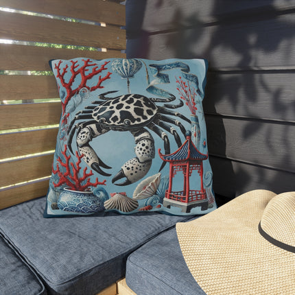 Spotted Crab & Pagoda Outdoor Pillows – Mystical Ocean & Asian Harmony