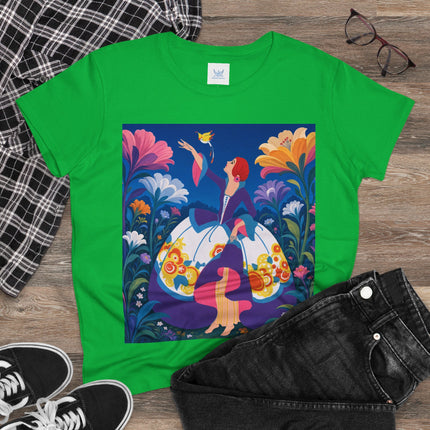 🐦🌸 The Enchanted Birdsong Cotton Tee – Art Deco Garden Whimsy