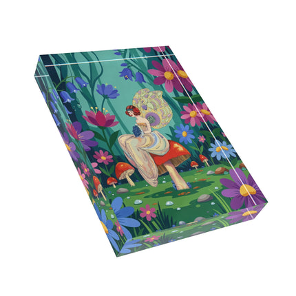 🧚🍄 The Lady Of The Mushroom Forest Acrylic Art Block – Art Deco Fairy Whimsy