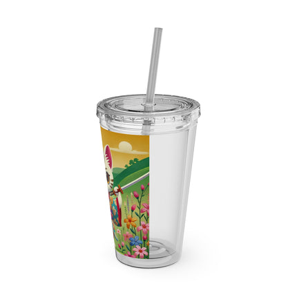 Samurai Kitten Sunsplash Tumbler with Straw, 16oz