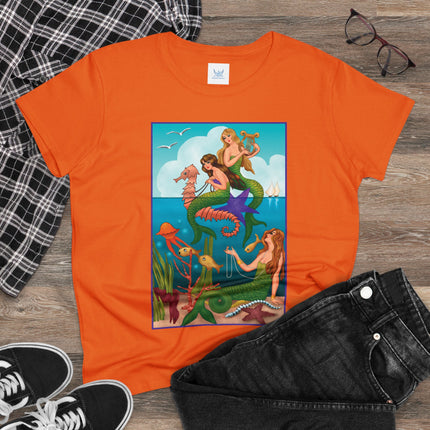 Three Mermaids with Strings of Pearls by Carlo Chiostri Women's Midweight Cotton Tee
