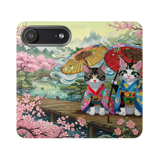 🌸🐱 Kimono Kitties Flip Case – Whimsical Elegance & Storybook Charm