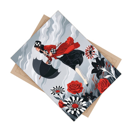 🌹☂️ The Lady In The Storm Ceramic Tile – Art Deco Floral Drama