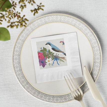 Bluebird & Butterfly White Coined Napkins – Spring Harmony & Delicate Beauty