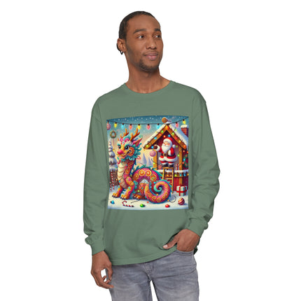 Playful Dragon's Christmas Unisex Garment-dyed Long Sleeve T-Shirt