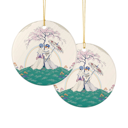 🌈☂️ Beneath The Rainbow Tree Ceramic Ornament – Art Deco Spring Fantasy