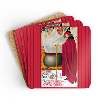 The Hallowe'en Cauldron In the Firelight's Gleam Corkwood Coaster Set