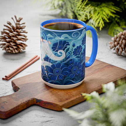 💙🌸 The Sapphire Wind Dancer Colorful Mug – Art Deco Floral Fantasy