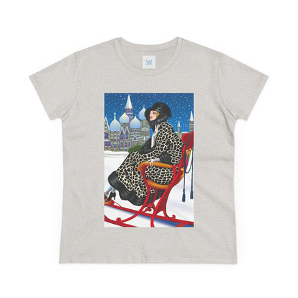 Elegant Winter Woman in Sleigh Women's Midweight Cotton Tee