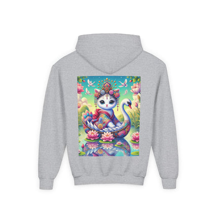 Geisha Kitten’s River Voyage Youth Hooded Sweatshirt – Adventure on a Whimsical River