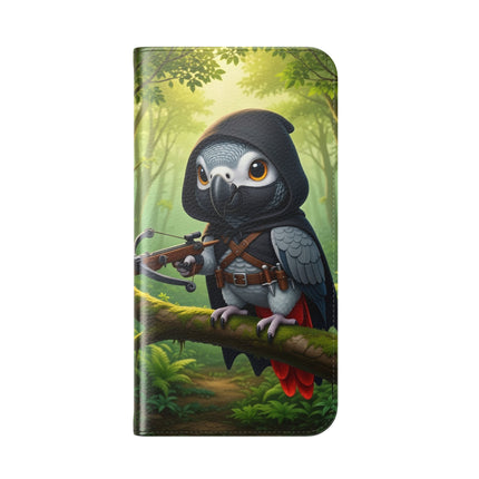 🪶🌲 The African Grey Sentinel Flip Case – Quiet Strength & Woodland Adventure