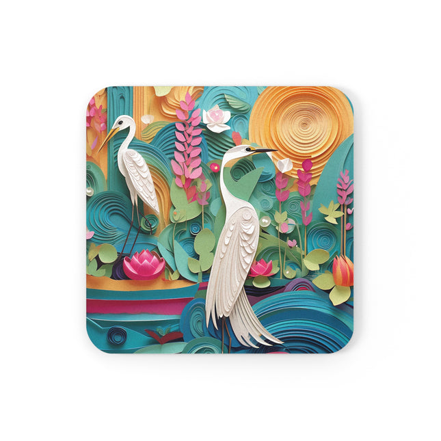Elegant Egret Oasis Cork Back Coaster