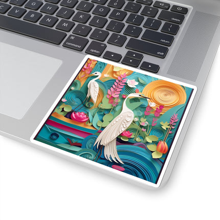 Elegant Egret Oasis Kiss-Cut Stickers (4 Sizes)