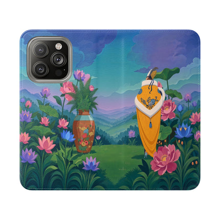 🌸🏔️ The Lady Of The Lotus Valley Flip Case – Art Deco Botanical Reverie