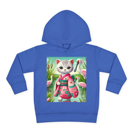 Geisha Kitten Strolls Among the Spoonbills Toddler Pullover Fleece Hoodie
