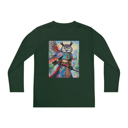Cyberpunk Samurai Owl Youth Long Sleeve Competitor Tee – Futuristic Warrior & Neon Adventure