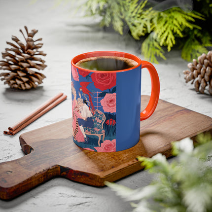 The Lady And The Scarlet Macaw Colorful Mugs – Art Deco Floral Elegance