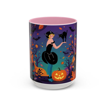 🐈‍⬛🎃 The Midnight Black Cat Masquerade Colorful Mug – Whimsical Halloween Elegance