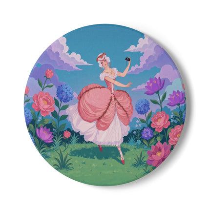 🎭🌸 The Lady Of The Secret Masquerade Ceramic Coaster – Art Deco Garden Fantasy