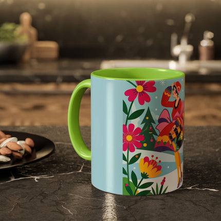 🌸🎄 Christmas In The Winter Garden Colorful Mug – Whimsical Holiday Fantasy