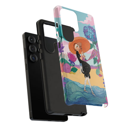 🌊☂️ The Lady Of The Flowered Seashore Phone Case – Art Deco Seaside Fashion