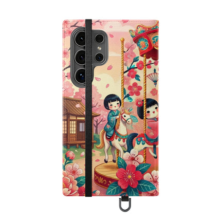 🎠🌸 Geisha Kitten's Enchanted Carousel Flip Case – Whimsical Dreams & Cherry Blossom Magic