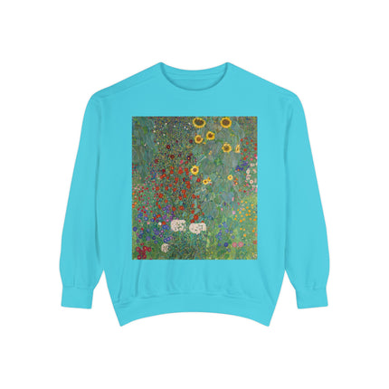 Farm Garden with Sunflowers by Gustav Klimt Unisex Garment-Dyed Sweatshirt