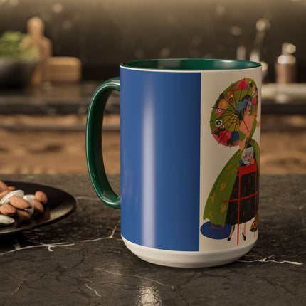 Lady with the Golden Fish Colorful Mugs – Whimsical Fashion & Playful Fantasy