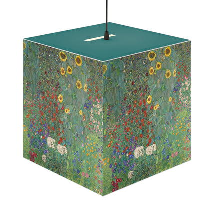 Farm Garden with Sunflowers by Gustav Klimt Light Cube Lamp