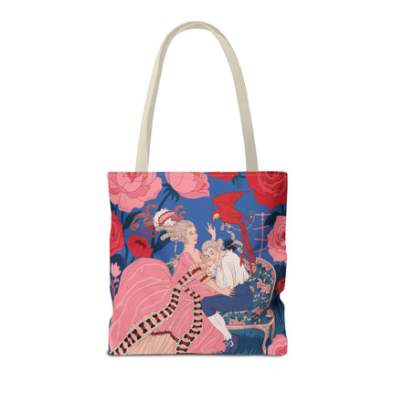 🌹🦜 The Lady Of The Scarlet Parrot Tote Bag – Art Deco Floral Elegance