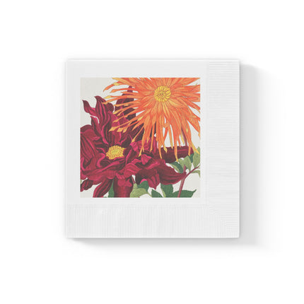 Dahlia Flower by Tanigami Kônan White Coined Napkins