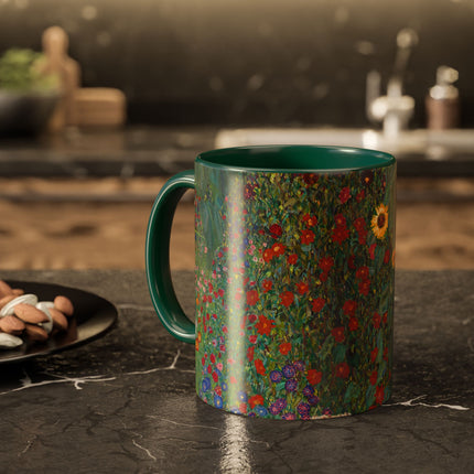 Farm Garden with Sunflowers by Gustav Klimt Colorful Mugs (11oz, 15oz)