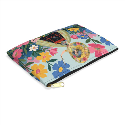 🌸🪞 The Floral Parasol Reflection Accessory Pouch – Art Deco Garden Fantasy
