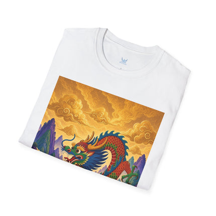 🐉🌄 The Golden Sky Dragon Softstyle T-Shirt – Mystical Mountain Fantasy