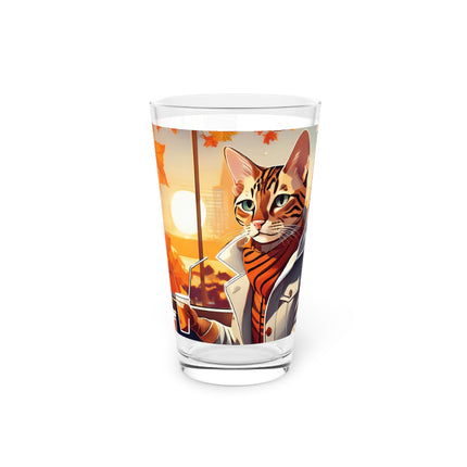 Bengal Cat at a Cozy Autumn Café Glass, 16oz