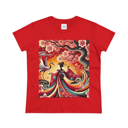 Fairy and Stork Beneath the Cherry Blossoms Cotton Tee