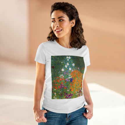 Cottage Garden by Gustav Klimt Women's Midweight Cotton Tee