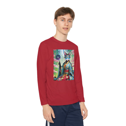 Cyberpunk Geisha Youth Long Sleeve Competitor Tee – Neon Elegance & Futuristic Fantasy