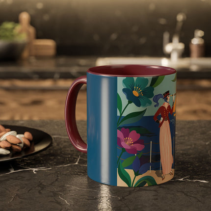 The Lady Of The Golden Horizon Colorful Mugs – Art Deco Coastal Elegance
