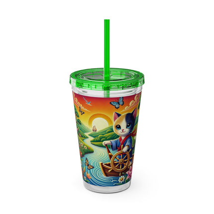 Sailor Kitten’s River Adventure Sunsplash Tumbler with Straw, 16oz