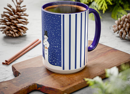 Snowman in Falling Snow Colorful Mugs (11oz, 15oz)