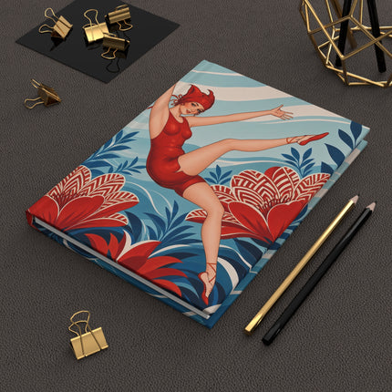 ❤️🌊 The Scarlet Garden Acrobat Hardcover Journal – Art Deco Floral Whimsy