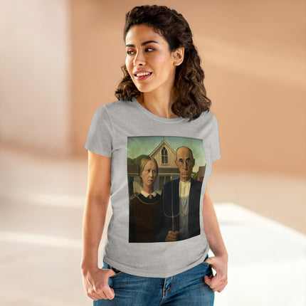 American Gothic by Grant Wood Women's Midweight Cotton Tee