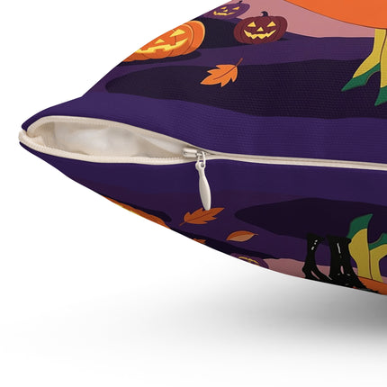🎃🌕 The Pumpkin Moon Enchantress Square Pillow – Elegant Halloween Masquerade