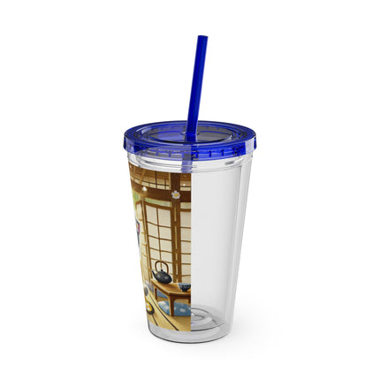 Playful Kitten in the Tea Room Sunsplash Tumbler with Straw, 16oz