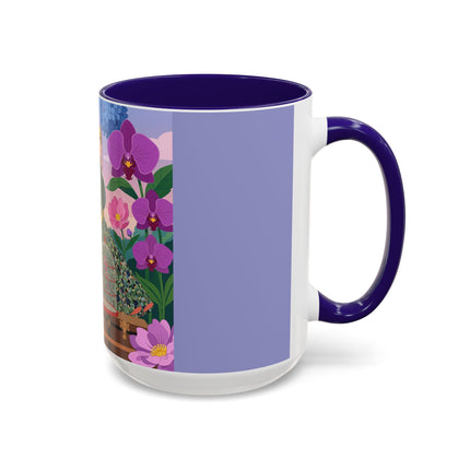 The Lady And The Crimson Birdcage Colorful Mugs – Art Deco Tropical Garden Elegance