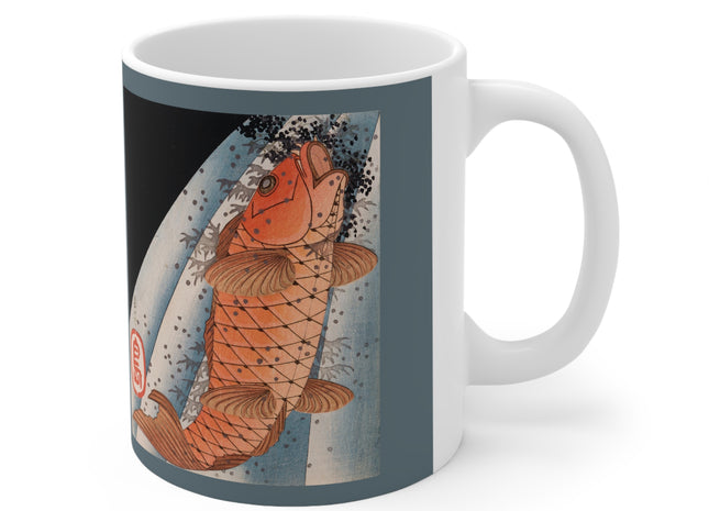 Carp Swimming up a Waterfall by Yashima Gakutei Ceramic Mug 11oz